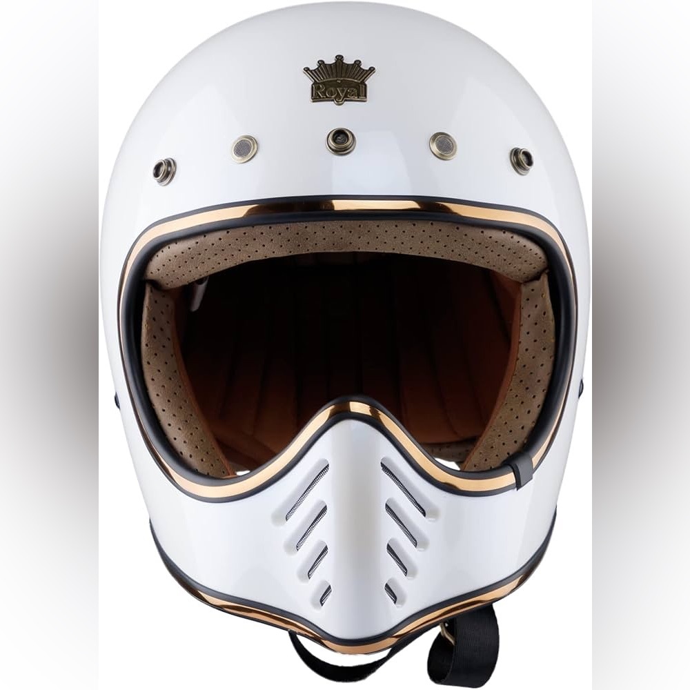 Royal H01 Full Face Motorcycle Helmet Size M DOT Certified Pearl White -